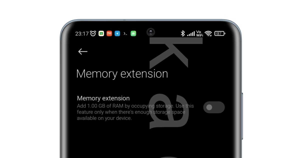 Xiaomi वर्चुअल रैम एक्सटेंशन